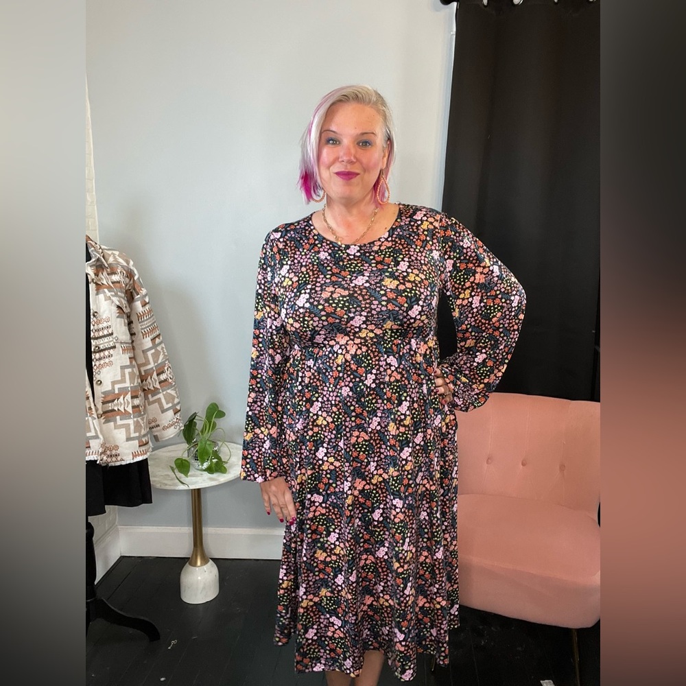 Haptics Black and Purple Multi Color Floral Midi Dress